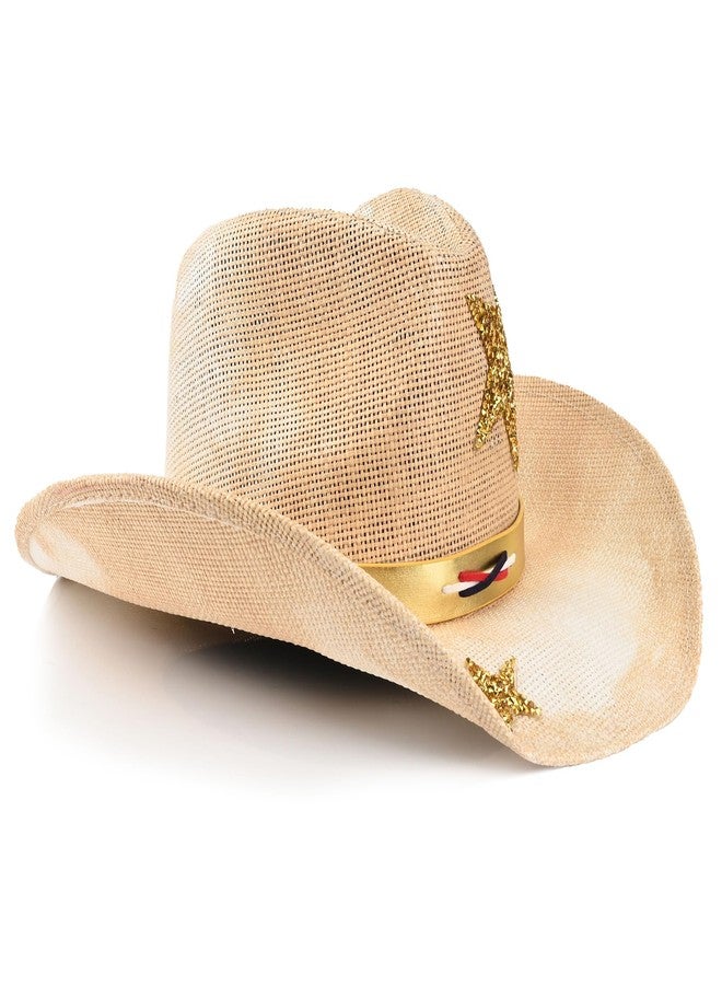 Foeran Cowboy Hat with Men's Women's Western Cowgirl Straw Hats,American Style Gold Glitter Star Braided Headband - Image 3